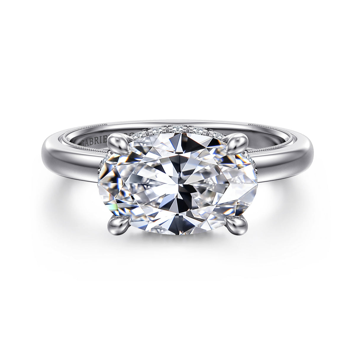 14K White Gold East West Oval Diamond Engagement Ring — ER16476O12W44JJ; center stone shown for illustration, not included