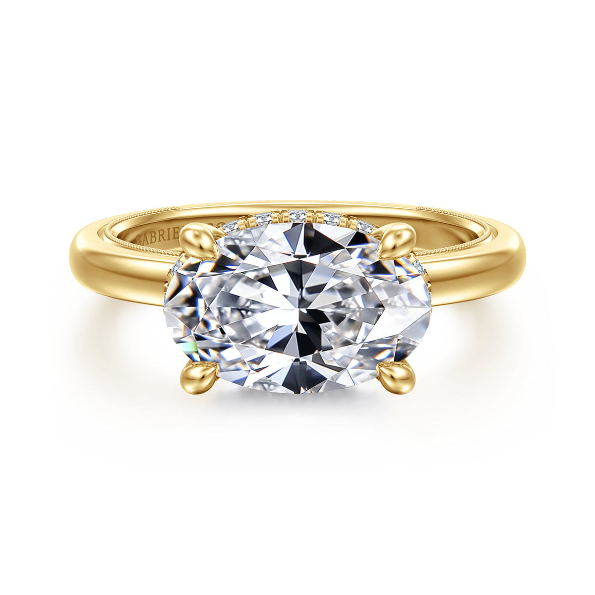14K Yellow Gold East West Oval Diamond Engagement Ring — ER16476O12Y44JJ; center stone shown for illustration, not included