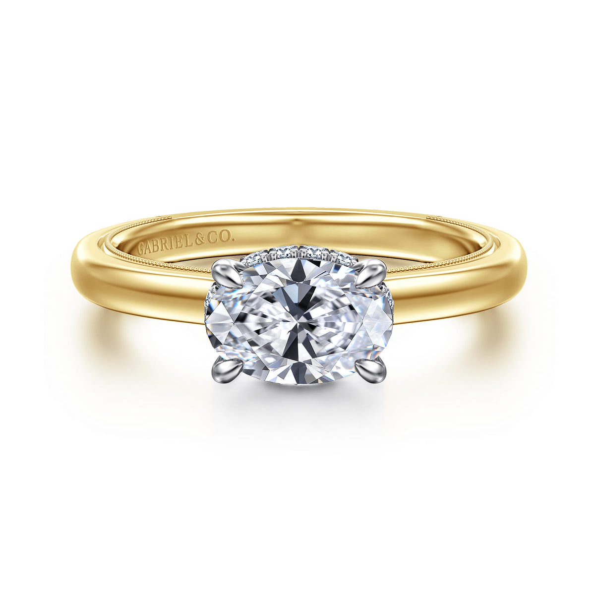 14K White-Yellow Gold East West Oval Diamond Engagement Ring — ER16476O4M44JJ; center stone shown for illustration, not included