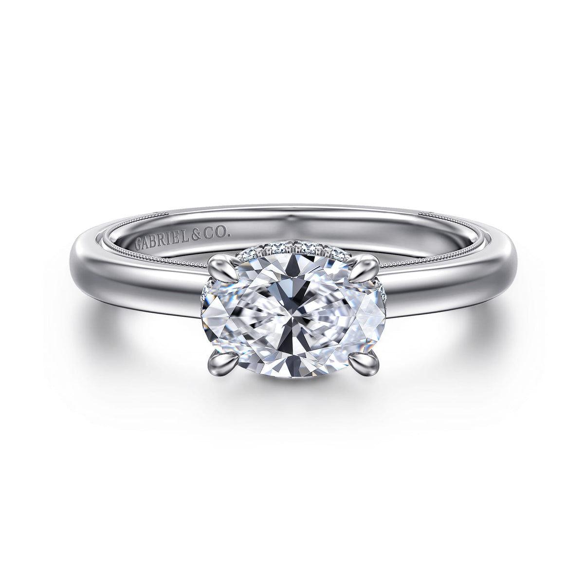 14K White Gold East West Oval Diamond Engagement Ring — ER16476O4W44JJ; center stone shown for illustration, not included