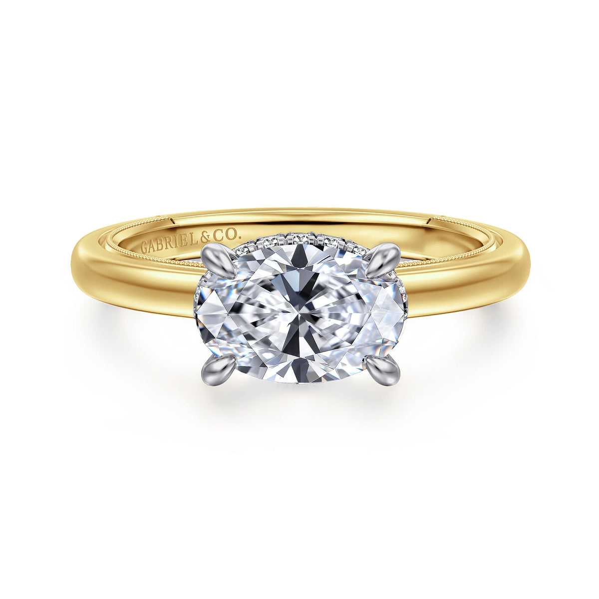 14K White-Yellow Gold East West Oval Diamond Engagement Ring — ER16476O6M44JJ; center stone shown for illustration, not included