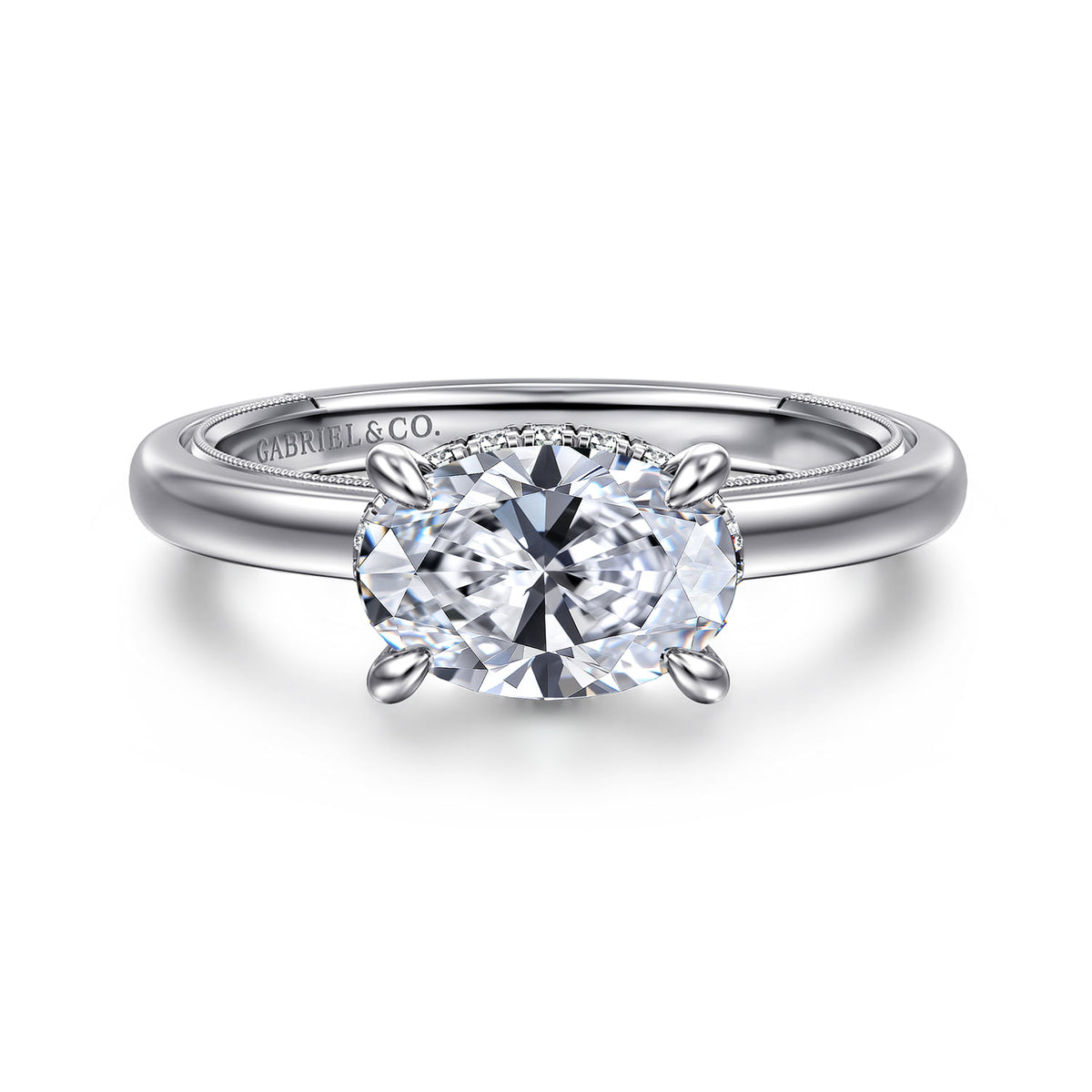 14K White Gold East West Oval Diamond Engagement Ring — ER16476O6W44JJ; center stone shown for illustration, not included