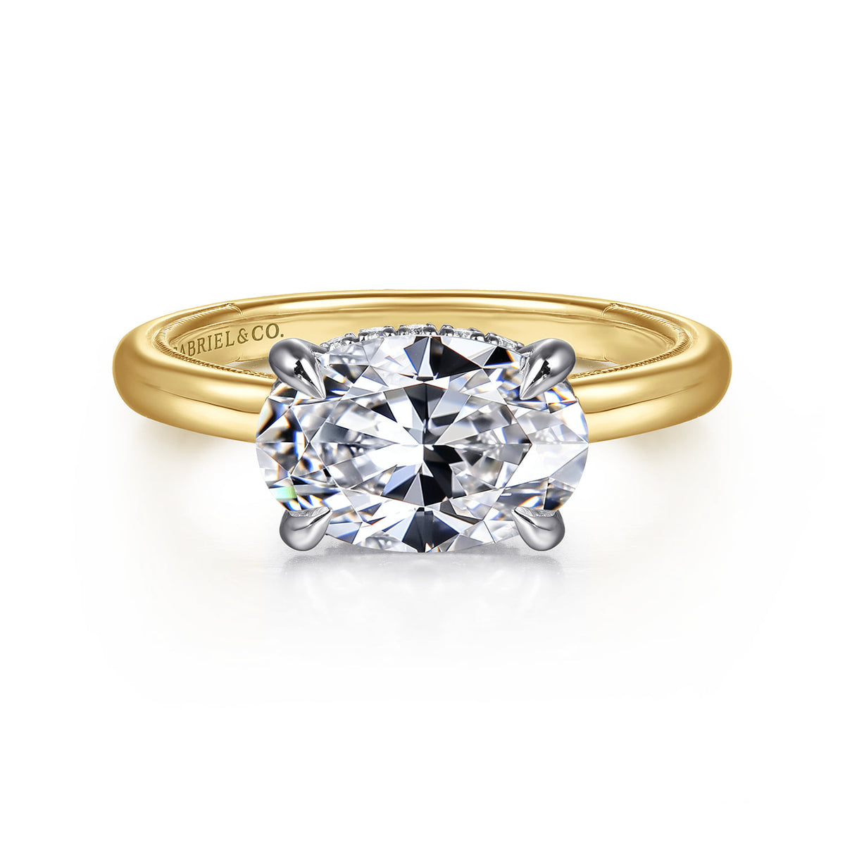 14K White-Yellow Gold East West Oval Diamond Engagement Ring — Gabriel & Co. ER16476O8M44JJ; center stone shown for illustration, not included