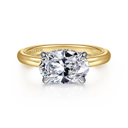 14K White-Yellow Gold East West Oval Diamond Engagement Ring — Gabriel & Co. ER16476O8M44JJ; center stone shown for illustration, not included