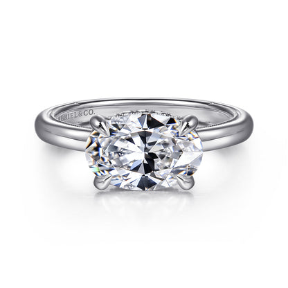 14K White Gold East West Oval Diamond Engagement Ring — Gabriel & Co. ER16476O8W44JJ; center stone shown for illustration, not included