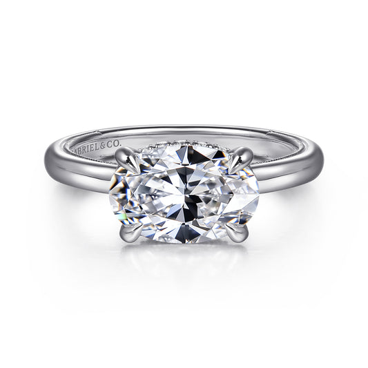 14K White Gold East West Oval Diamond Engagement Ring — Gabriel & Co. ER16476O8W44JJ; center stone shown for illustration, not included