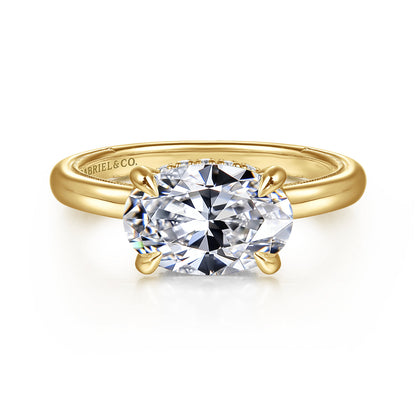 14K Yellow Gold East West Oval Diamond Engagement Ring — Gabriel & Co. ER16476O8Y44JJ; center stone shown for illustration, not included