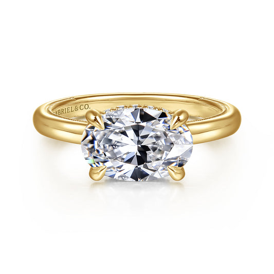 14K Yellow Gold East West Oval Diamond Engagement Ring — Gabriel & Co. ER16476O8Y44JJ; center stone shown for illustration, not included