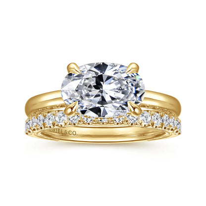 14K Yellow Gold East West Oval Diamond Engagement Ring — Gabriel & Co. ER16476O8Y44JJ; center stone shown for illustration, not included