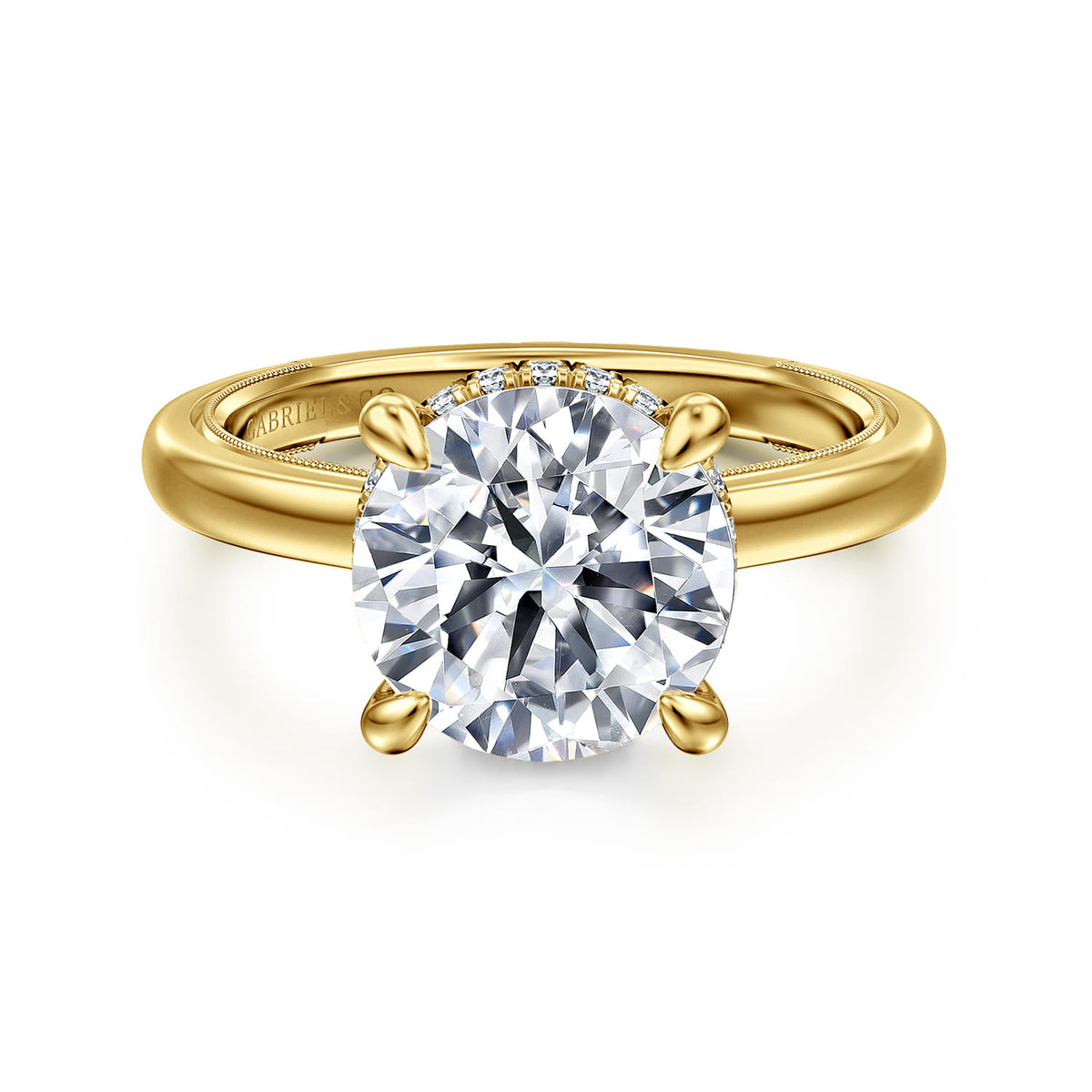 14K Yellow Gold Round Diamond Engagement Ring — ER16476R12Y44JJ; center stone shown for illustration, not included