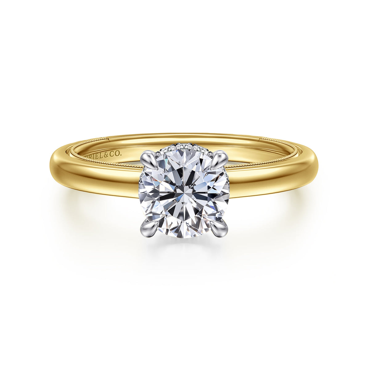 14K White-Yellow Gold Round Diamond Engagement Ring — ER16476R4M44JJ; center stone shown for illustration, not included