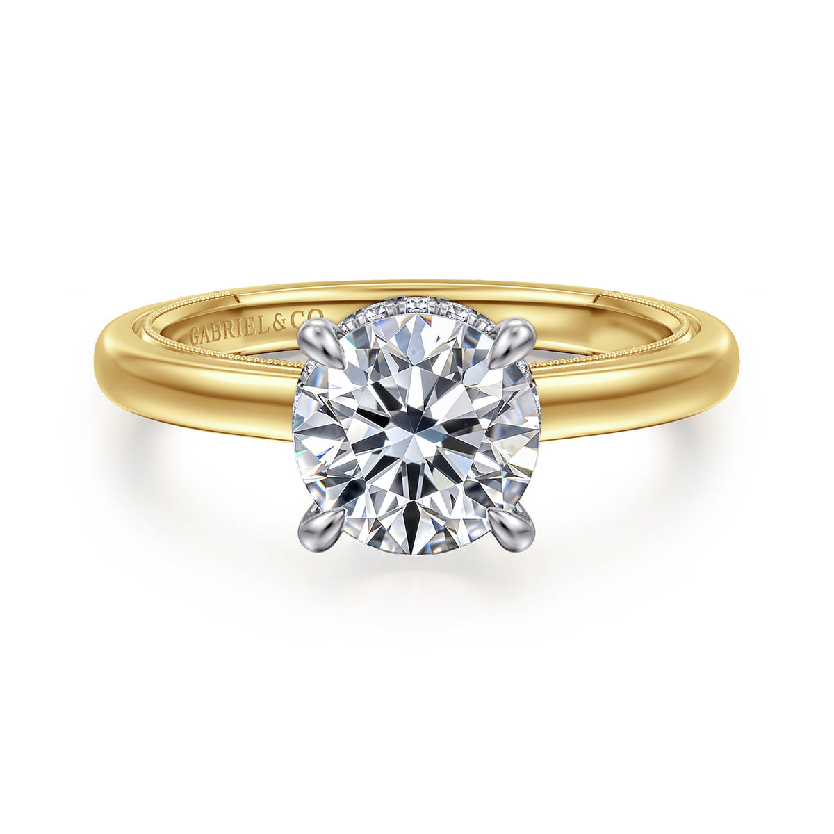 14K White-Yellow Gold Round Diamond Engagement Ring — ER16476R6M44JJ; center stone shown for illustration, not included