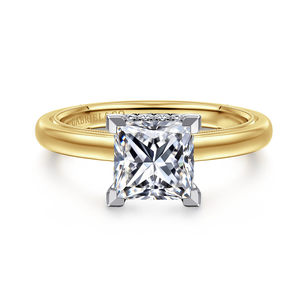 14K White-Yellow Gold East West Princess Cut Diamond Engagement Ring — ER16476S6M44JJ; center stone shown for illustration, not included
