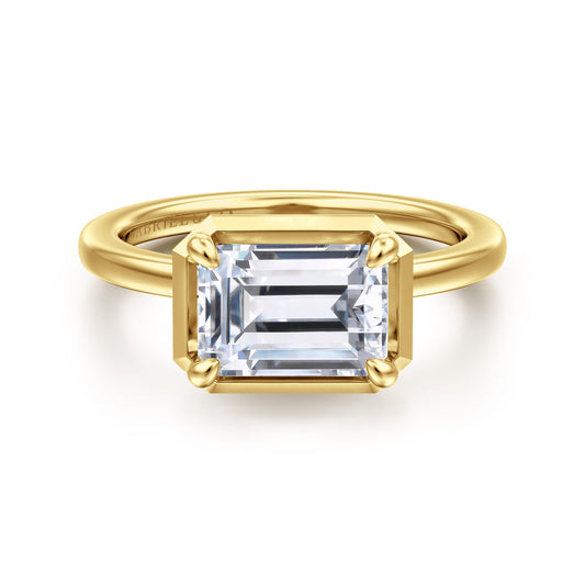14K Yellow Gold East West and Bezel Prong Emerald Cut Diamond Engagement Ring — Gabriel & Co. ER16483E8Y4JJJ; center stone shown for illustration, not included