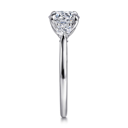 14K White Gold Round Three Stone Lotus Diamond Engagement Ring — Gabriel & Co. ER16484R6W44JJ; center stone shown for illustration, not included