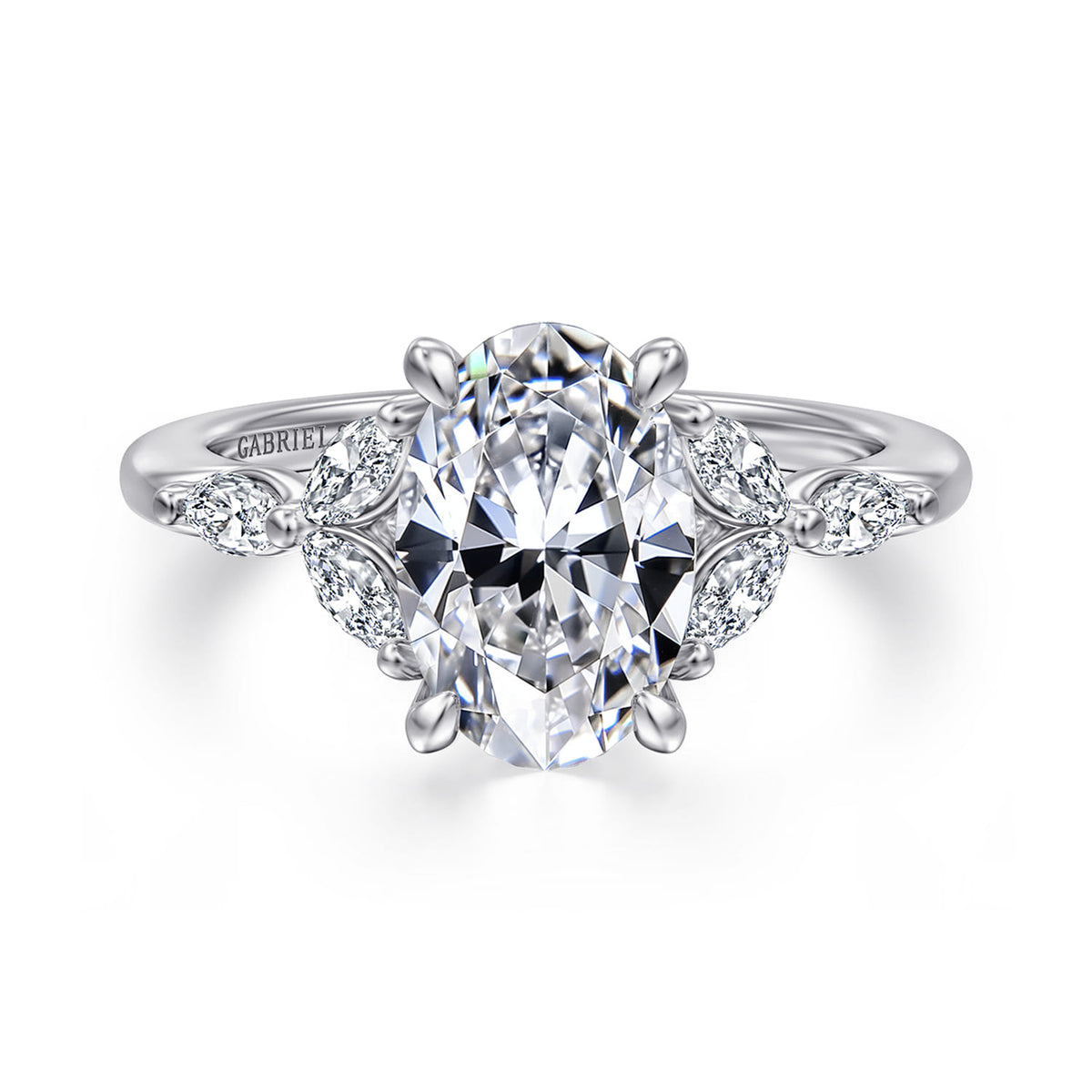 14K White Gold Round Diamond Engagement Ring — Gabriel & Co. ER16495O8W43JJ; center stone shown for illustration, not included
