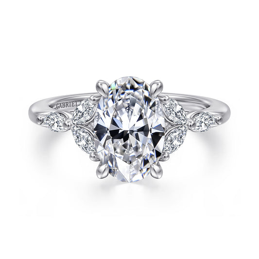 14K White Gold Round Diamond Engagement Ring — Gabriel & Co. ER16495O8W43JJ; center stone shown for illustration, not included