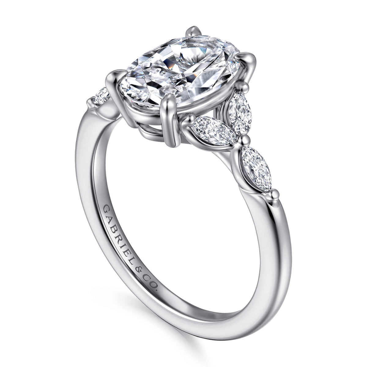 14K White Gold Round Diamond Engagement Ring — Gabriel & Co. ER16495O8W43JJ; center stone shown for illustration, not included