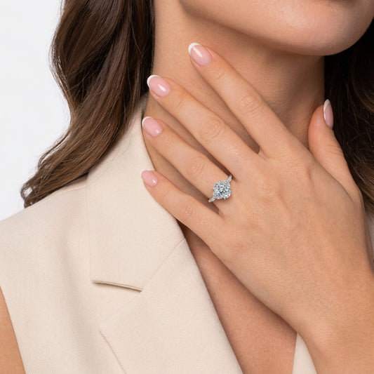 14K White Gold Round Diamond Engagement Ring — Gabriel & Co. ER16495O8W43JJ; center stone shown for illustration, not included