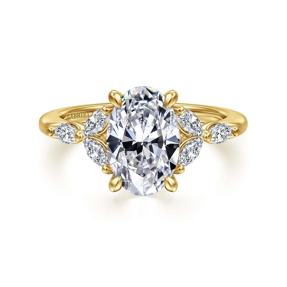 14K Yellow Gold Oval Diamond Engagement Ring — Gabriel & Co. ER16495O8Y43JJ; center stone shown for illustration, not included