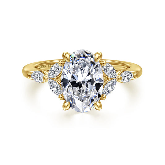 14K Yellow Gold Oval Diamond Engagement Ring — Gabriel & Co. ER16495O8Y43JJ; center stone shown for illustration, not included