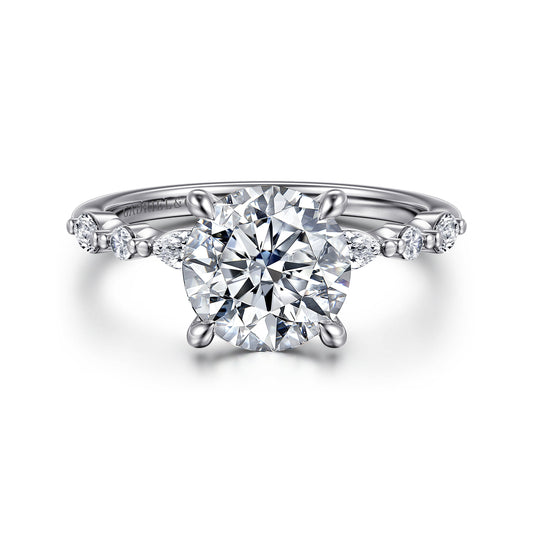 14K White Gold Round Diamond Engagement Ring — ER16497R8W44JJ; center stone shown for illustration, not included