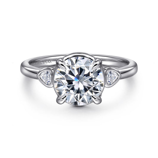 14K White Gold Round Three Stone Diamond Engagement Ring — Gabriel & Co. ER16502R8W44JJ; center stone shown for illustration, not included
