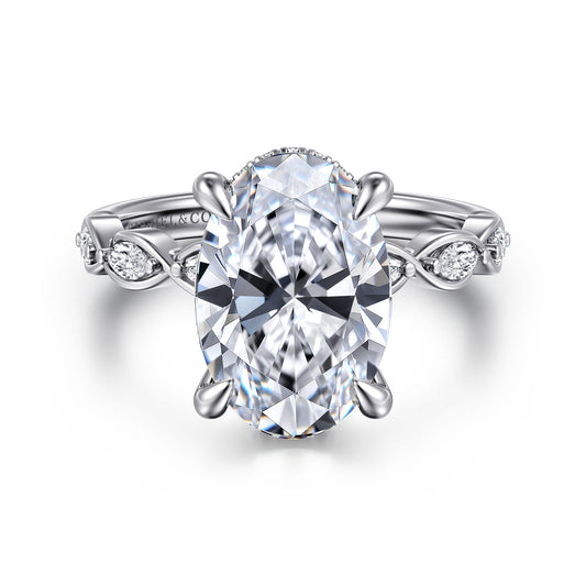 14K White Gold Oval Diamond Engagement Ring — Gabriel & Co. ER16505O16W44JJ; center stone shown for illustration, not included