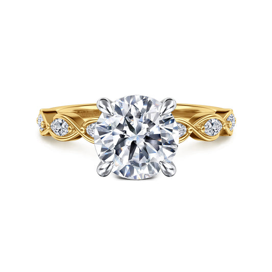 14K White-Yellow Gold Round Diamond Engagement Ring — Gabriel & Co. ER16505R8M44JJ; center stone shown for illustration, not included