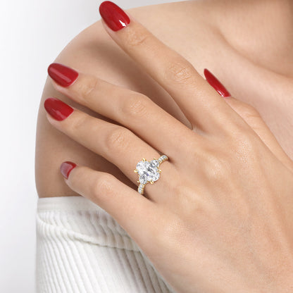 14K Yellow Gold Oval Three Stone Lotus Diamond Engagement Ring — Gabriel & Co. ER16507O10Y44JJ; center stone shown for illustration, not included