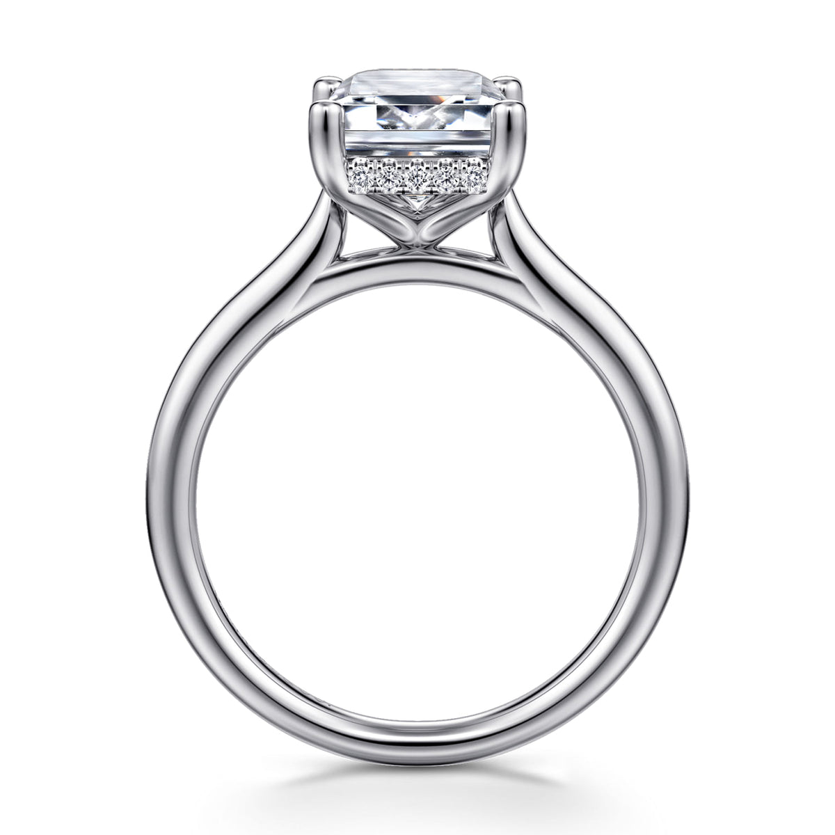 14K White Gold Emerald Cut Solitaire Diamond Engagement Ring — Gabriel & Co. ER16512E12W44JJ; center stone shown for illustration, not included