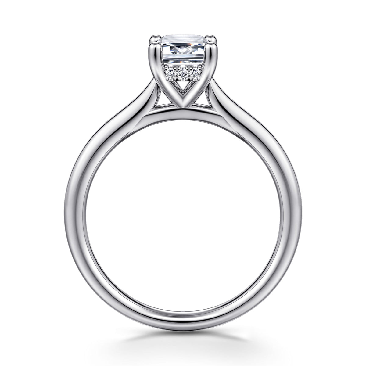 14K White Gold Emerald Cut Solitaire Diamond Engagement Ring — Gabriel & Co. ER16512E4W44JJ; center stone shown for illustration, not included