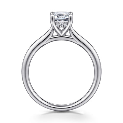 14K White Gold Emerald Cut Solitaire Diamond Engagement Ring — Gabriel & Co. ER16512E4W44JJ; center stone shown for illustration, not included