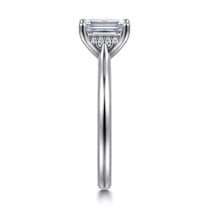 14K White Gold Emerald Cut Solitaire Diamond Engagement Ring — Gabriel & Co. ER16512E4W44JJ; center stone shown for illustration, not included
