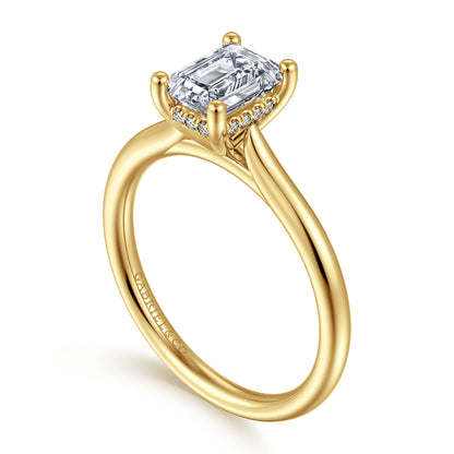 14K Yellow Gold Emerald Cut Solitaire Diamond Engagement Ring — Gabriel & Co. ER16512E4Y44JJ; center stone shown for illustration, not included
