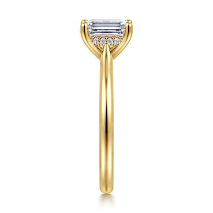 14K Yellow Gold Emerald Cut Solitaire Diamond Engagement Ring — Gabriel & Co. ER16512E4Y44JJ; center stone shown for illustration, not included