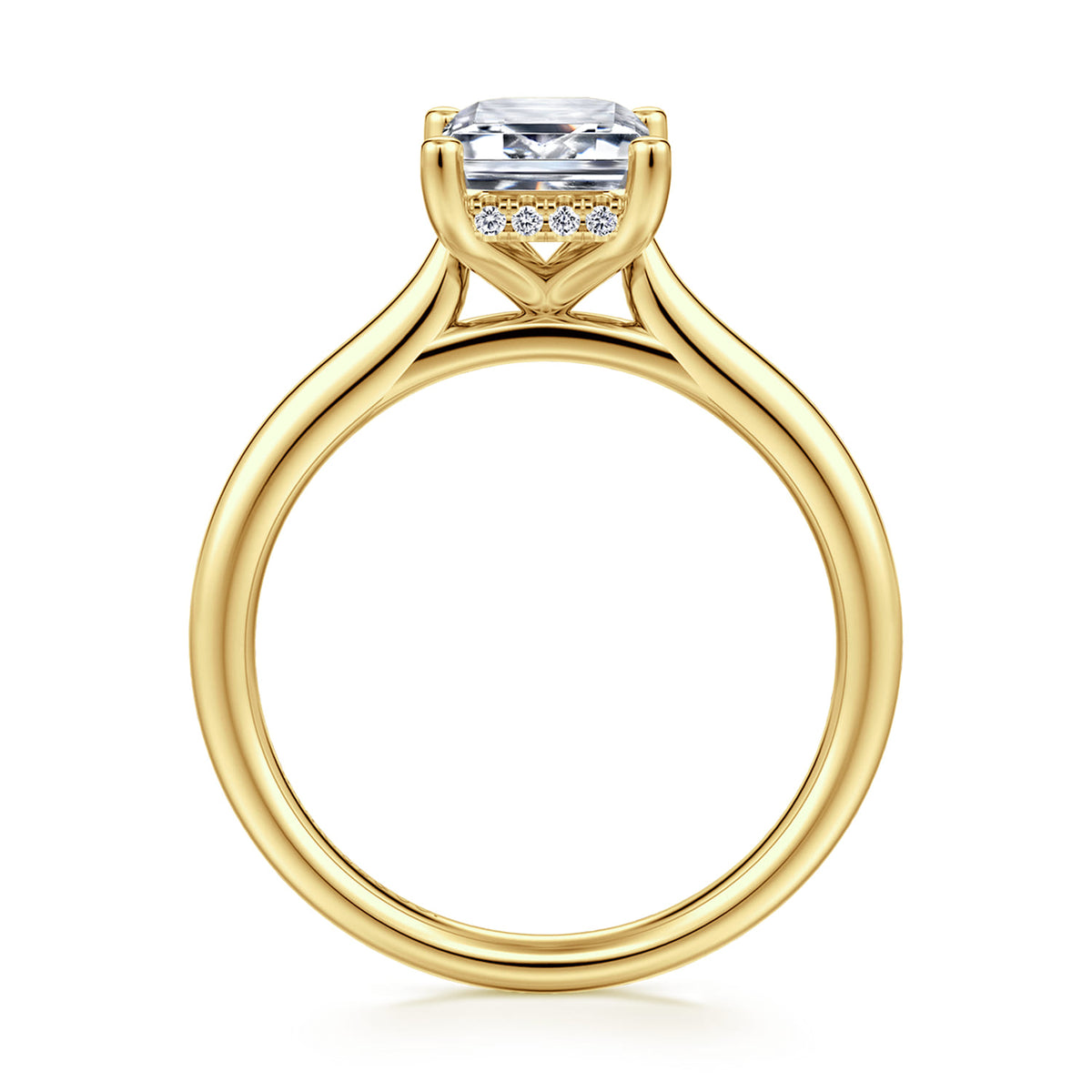 14K Yellow Gold Emerald Cut Solitaire Diamond Engagement Ring — Gabriel & Co. ER16512E8Y44JJ; center stone shown for illustration, not included