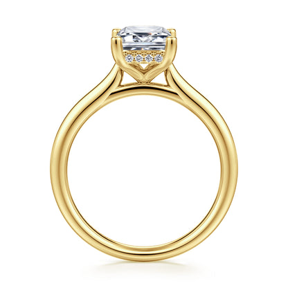 14K Yellow Gold Emerald Cut Solitaire Diamond Engagement Ring — Gabriel & Co. ER16512E8Y44JJ; center stone shown for illustration, not included