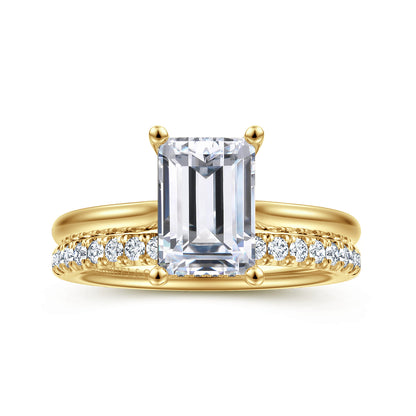 14K Yellow Gold Emerald Cut Solitaire Diamond Engagement Ring — Gabriel & Co. ER16512E8Y44JJ; center stone shown for illustration, not included