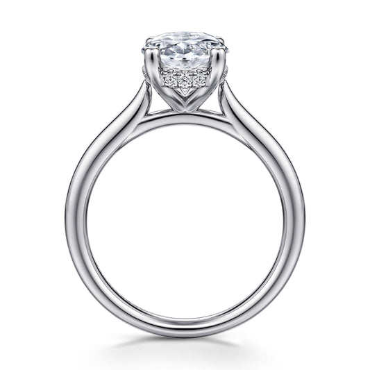 14K White Gold Oval Solitaire Diamond Engagement Ring — Gabriel & Co. ER16512O12W44JJ; center stone shown for illustration, not included