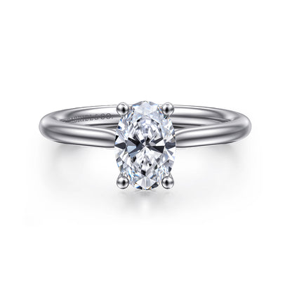 14K White Gold Oval Solitaire Diamond Engagement Ring — Gabriel & Co. ER16512O4W44JJ; center stone shown for illustration, not included