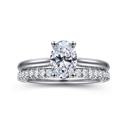 14K White Gold Oval Solitaire Diamond Engagement Ring — Gabriel & Co. ER16512O4W44JJ; center stone shown for illustration, not included