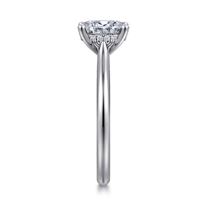 14K White Gold Oval Solitaire Diamond Engagement Ring — Gabriel & Co. ER16512O4W44JJ; center stone shown for illustration, not included