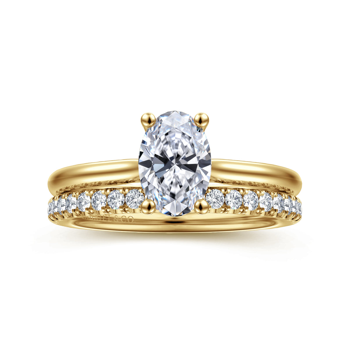 14K Yellow Gold Oval Solitaire Diamond Engagement Ring — Gabriel & Co. ER16512O4Y44JJ; center stone shown for illustration, not included