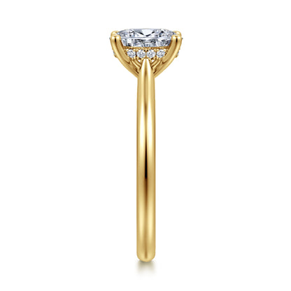 14K Yellow Gold Oval Solitaire Diamond Engagement Ring — Gabriel & Co. ER16512O4Y44JJ; center stone shown for illustration, not included