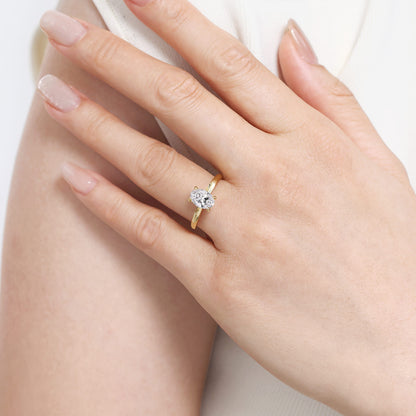 14K Yellow Gold Oval Solitaire Diamond Engagement Ring — Gabriel & Co. ER16512O4Y44JJ; center stone shown for illustration, not included