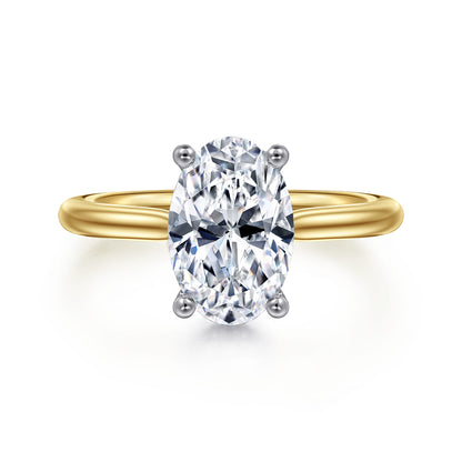 14K White-Yellow Gold Oval Solitaire Diamond Engagement Ring — Gabriel & Co. ER16512O8M44JJ; center stone shown for illustration, not included