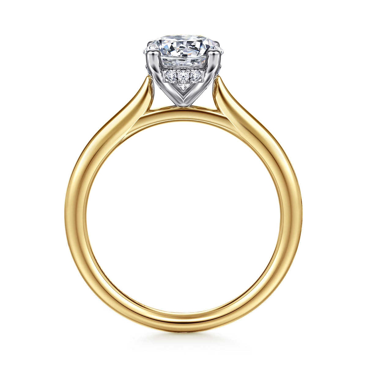 14K White-Yellow Gold Oval Solitaire Diamond Engagement Ring — Gabriel & Co. ER16512O8M44JJ; center stone shown for illustration, not included