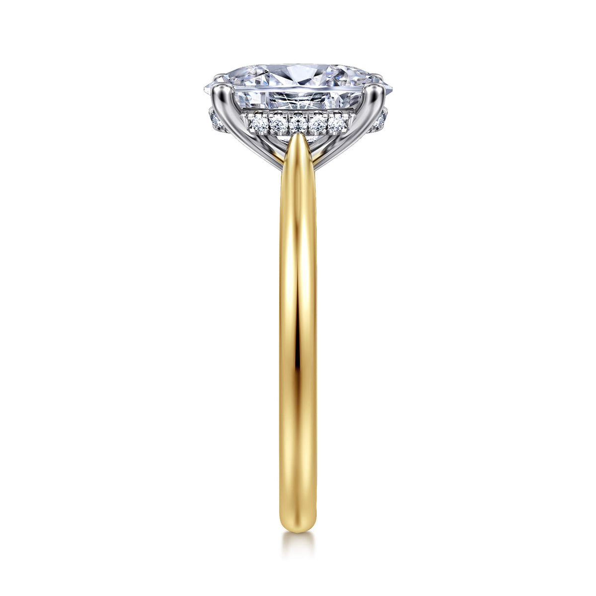 14K White-Yellow Gold Oval Solitaire Diamond Engagement Ring — Gabriel & Co. ER16512O8M44JJ; center stone shown for illustration, not included