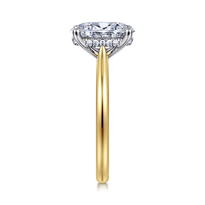 14K White-Yellow Gold Oval Solitaire Diamond Engagement Ring — Gabriel & Co. ER16512O8M44JJ; center stone shown for illustration, not included